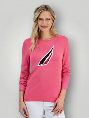 Nautica Jeans Womens XS Pink Sweater Sail Logo Crewneck Cotton Modal Y2K Knit